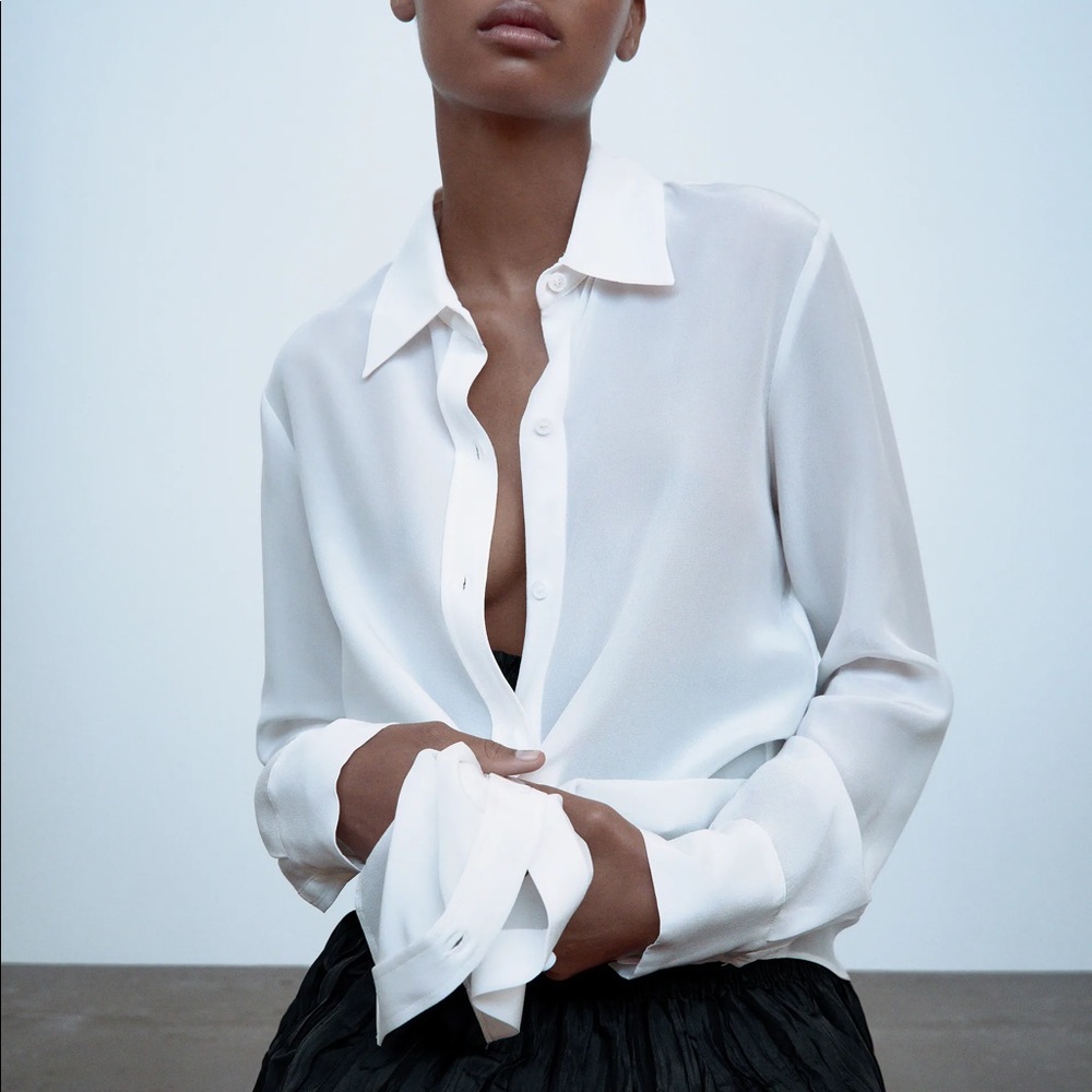 ZARA - Flowy 100% Silk Button Down Shirt